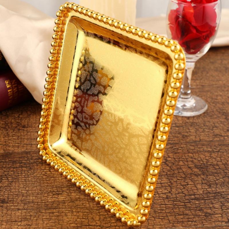 European Fruit Plate, Home Square Shaped Plate, Golden Niche Retro Snack Plate, Pastry Tray Creative Home Living Room Decoration