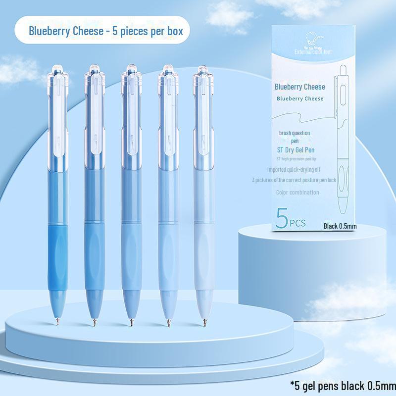 Set mit 5 schnelltrocknenden 0,5 mm Gelschreibern, ideal für Schüler & Prüfungen mit japanischen ST-Stiftspitzen.