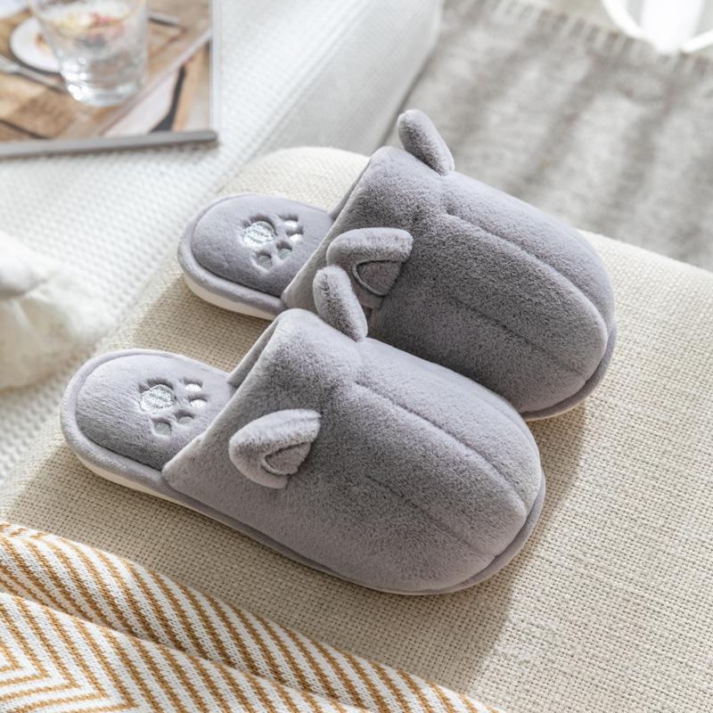 New Cute Cartoon Fabric Plush Cotton Slippers Winter Non-slip Couple Home Warm Home Indoor Cotton Shoes