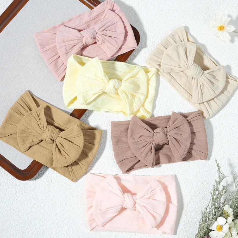 Solid Color Bowknot Baby Headband Sweet Headwear Kids Girls Boutique Elastic Protect Turban Headand Baby Hair Style Accessories