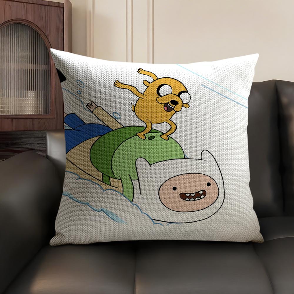 Cartoon A-Adventure Time Cushion Cover Natural Linen Organic Fabric Double-Sided Printing Sofa Home Decor Gift Pillow Case