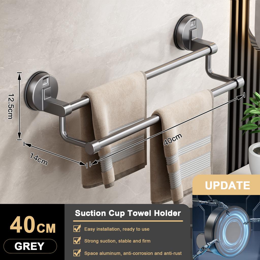 Suction Cup Bathroom Hand Towel Rack Holder Wall Mount No Drill 30/40/50cm Towel Bar Double Bar 2 Tier Apartment Space Saving