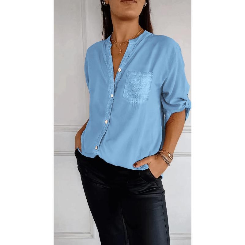 Blusas y Camisas Casuales de Moda para Mujer JPNTKY con Cuello en V y Manga Larga