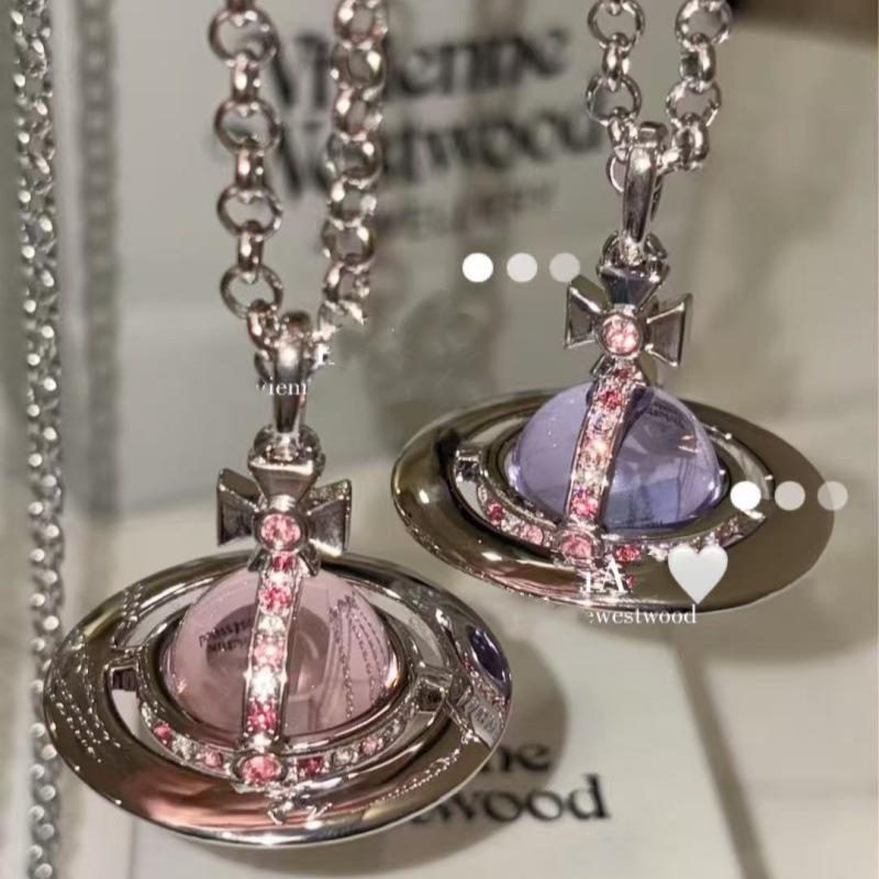 Westwood Saturn Choker Necklace: High Version, Medium Size, Women's 10MM Beads, Logo Clasp.