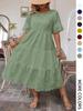 Summer solid color cotton embroidery crew neck lace hollow design dress summer Europe and America