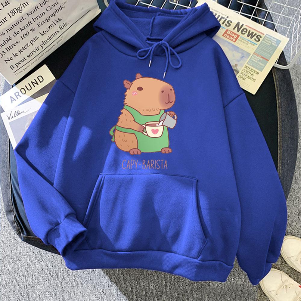 Cute Capybara Barista Making Coffee Hoodie With Hooded Harajuku Kawaii Sweatshirt Anime Print Cartoon Clothes Sudaderas Hoody
