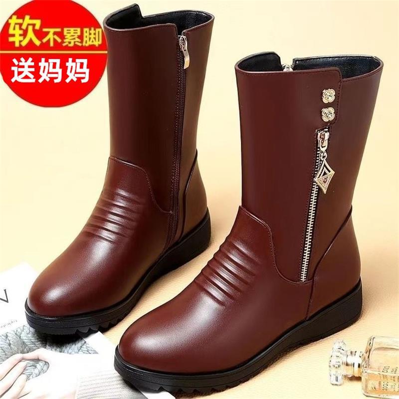 

Medium boots Short boots Winter mother shoes Soft leather Soft sole Flat sole leather shoes Women non-slip Middle-aged and elderly Cotton shoes Women 40