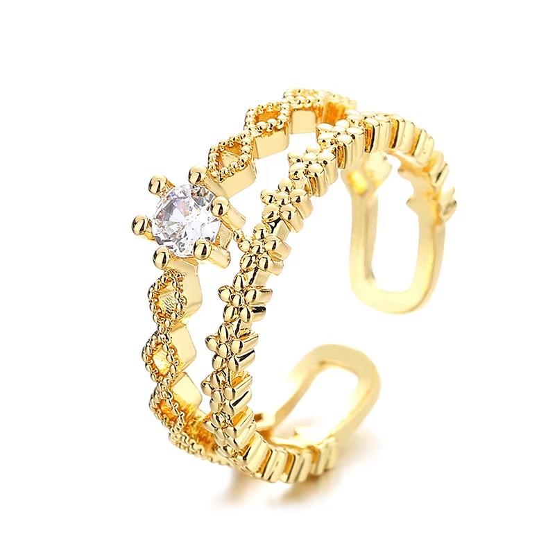 VENTFILLE   CopperBlack Zircon Wheat Ears Leaf Ring for Women Girl Gift Double Layer Simple Jewelry Dropshipping