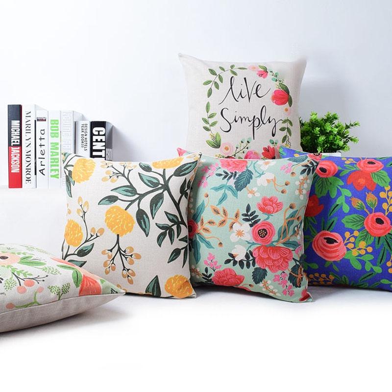 Chic Vivid Flower Floral Plants Linen Pillow Case For Decorative Cushion Style 18
