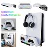 Shelf Floating Mount with Dual Controller Charger RGB Light Wall Bracket W/ Headset Holder for Playstation 5 Slim Disc & Digital