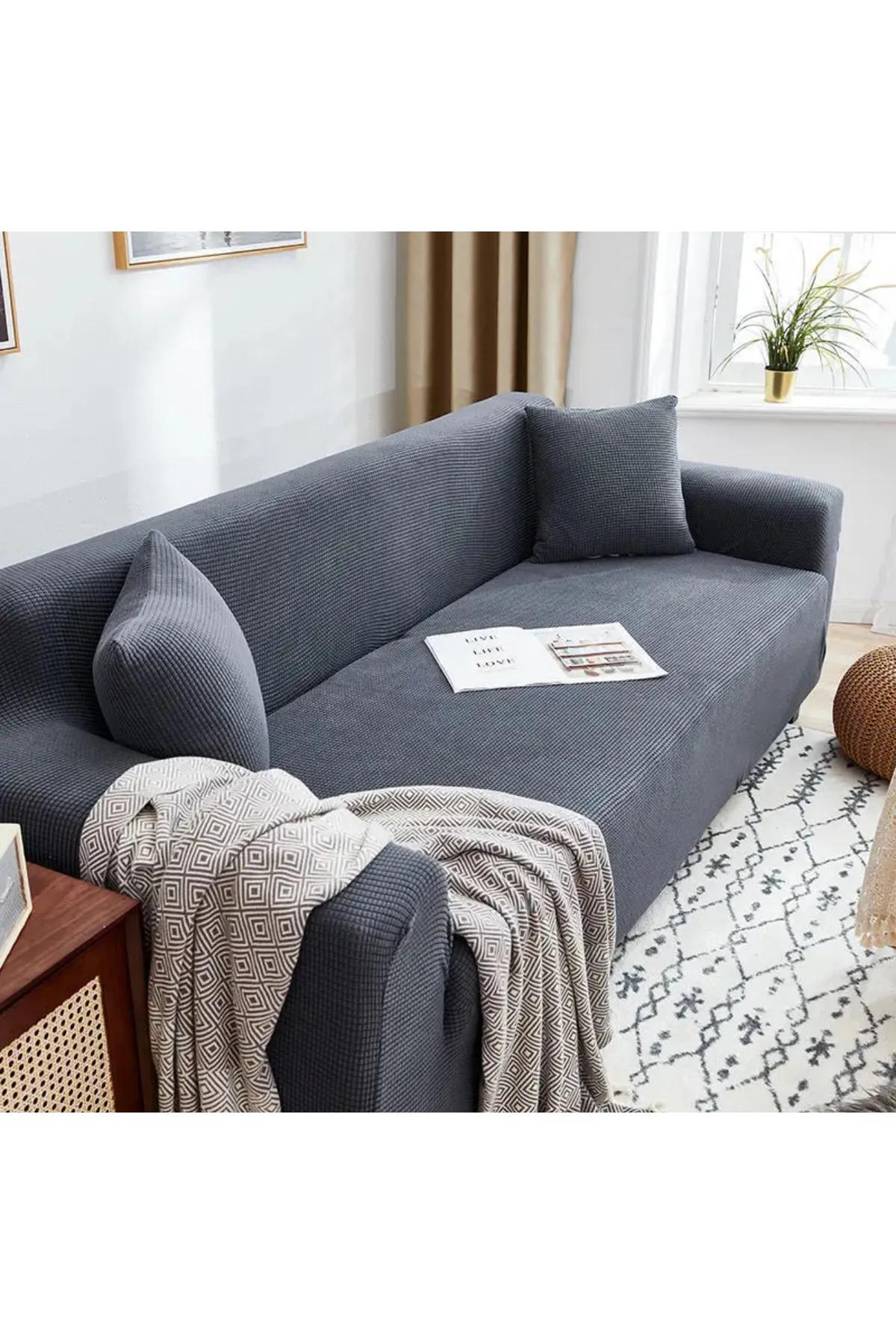 

Лайкра, эластичный, гибкий, моющийся, с квадратным узором, трехместный чехол для дивана, черный чехол для дивана