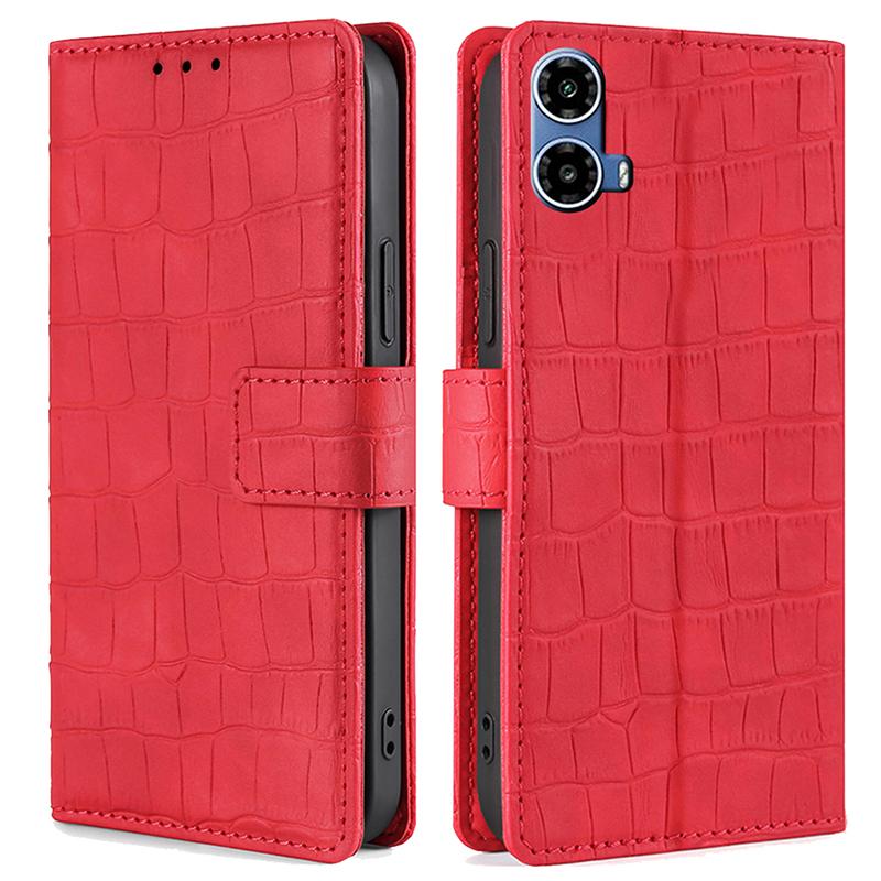 

For Motorola Moto G45 5G/G34 5G Case Crocodile Texture Wallet Scratch-Proof Protective Cover Red