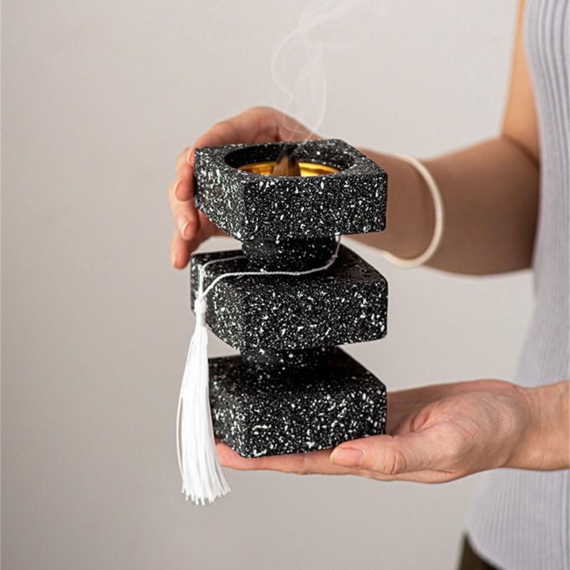 Vintages Resins Incenses Burners Base, Square Layer Tassels Antique Home Decoration Art for Study Room Living Room Home Office