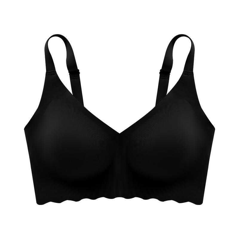 

Thin beautiful back jelly glue seamless thin large size without steel ring side close support women s underwear bra S чёрный