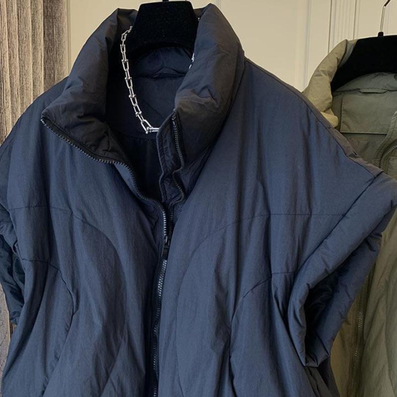 Stand Neck Solid Color Sleeveless Women Parkas Korean Autumn Loose Casual Cotton Coat Zipper Design Sense Female Vest Jacket