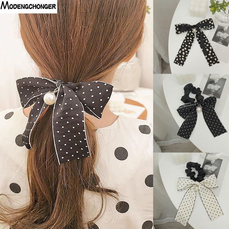 Details about / Women Streamers Scrunchies Polka Dot Floral Print Elastic Bow Hair Rope DIY Ties