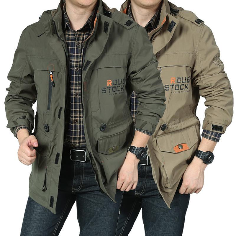 Spring and Autumn Jacket Men's Medium and Long Casual Outdoor Hooded Large Size Jacket Men's Jacket