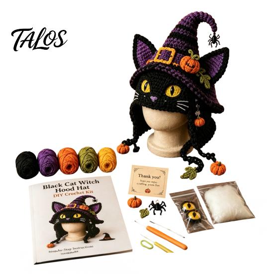 DIY Animal Hood Hat Halloween Crochet Kit, Skull Spider Bat Holiday Craft Project Spooky Pumpkin Earflap Kit for Adults Teens, Autumn Winter Creative