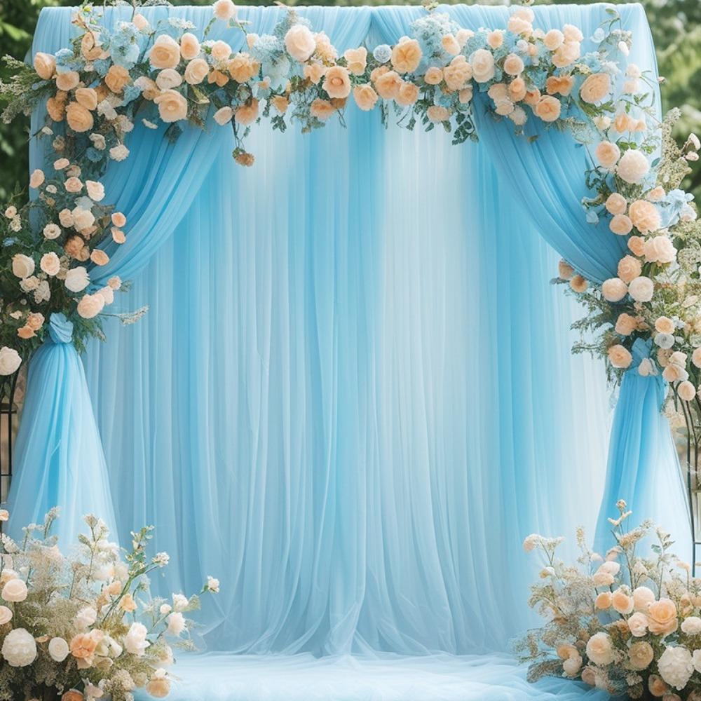 

Rod Pocket Tulle Fabric Backdrop Multicolor Wedding Arch Decor Backdrop Curtains Baby Shower небо синє кольору