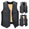 Men Vest V Neck Sleeveless All Match Faux Leather Windproof Extra Warm Motorcycle Waistcoat for Work