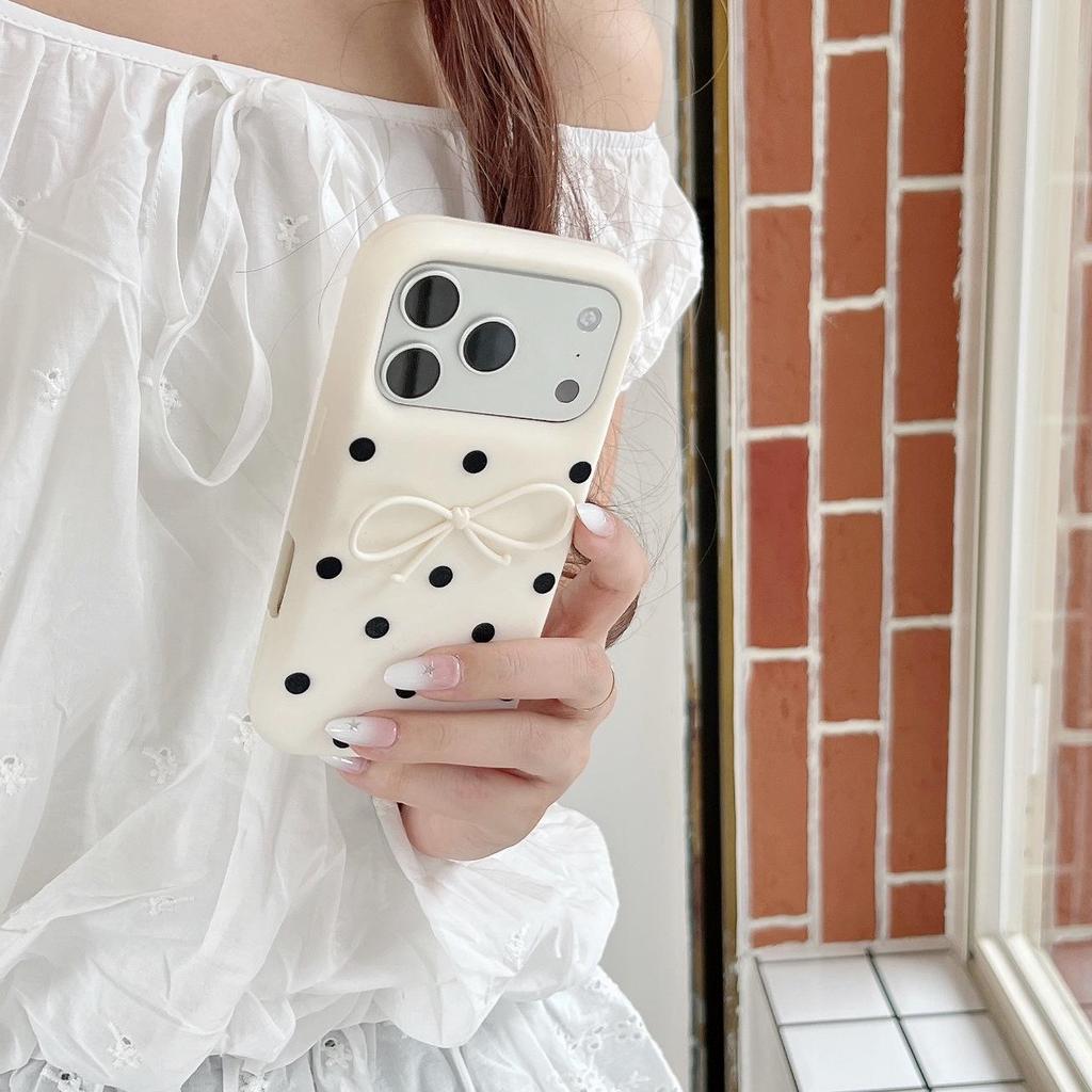 Polka Dot Bow Knot Silicone Case for iPhone 17/16 Pro Max