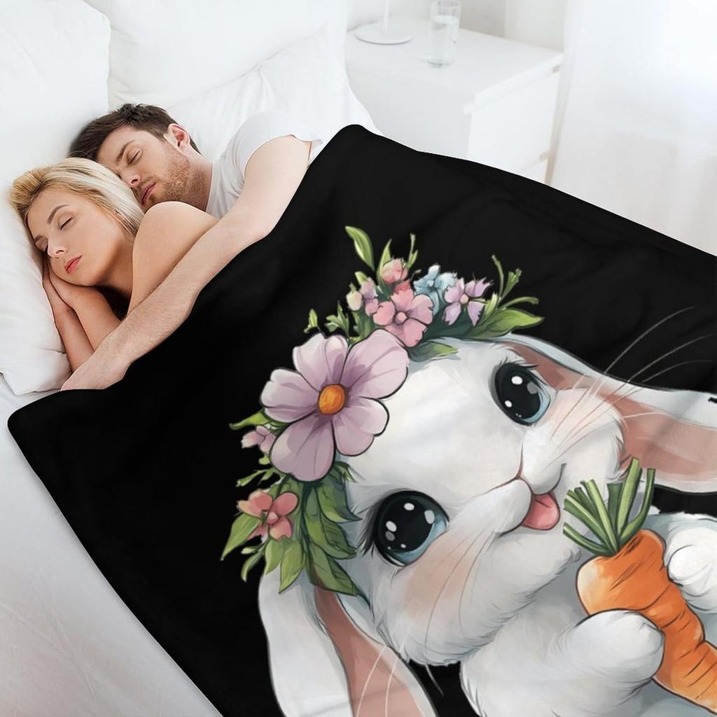 1PC Cute Animal White Rabbit Throw Thin Blanket Gifts for Couch Bed Car Home Camping for Bunny Dogs Panda Lovers all season use
