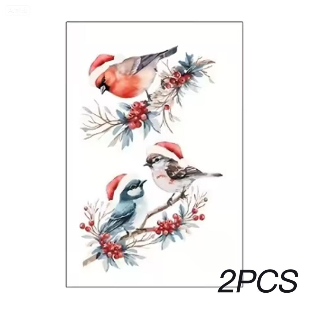 1-5Pcs Christmas Bird And Tree Branch Window Static Stickers Waterproof Suitable For Household Kitchen Workspace Festive Christmas Decoration