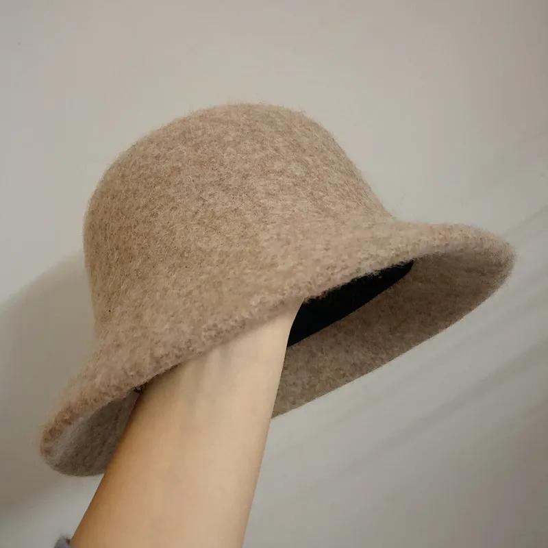 Japanese Real Woolen Vintage Warm Bucket Hat for Women Felt Retro Dome Wool Hats Female Fashion British Style Panama Caps Bonnet