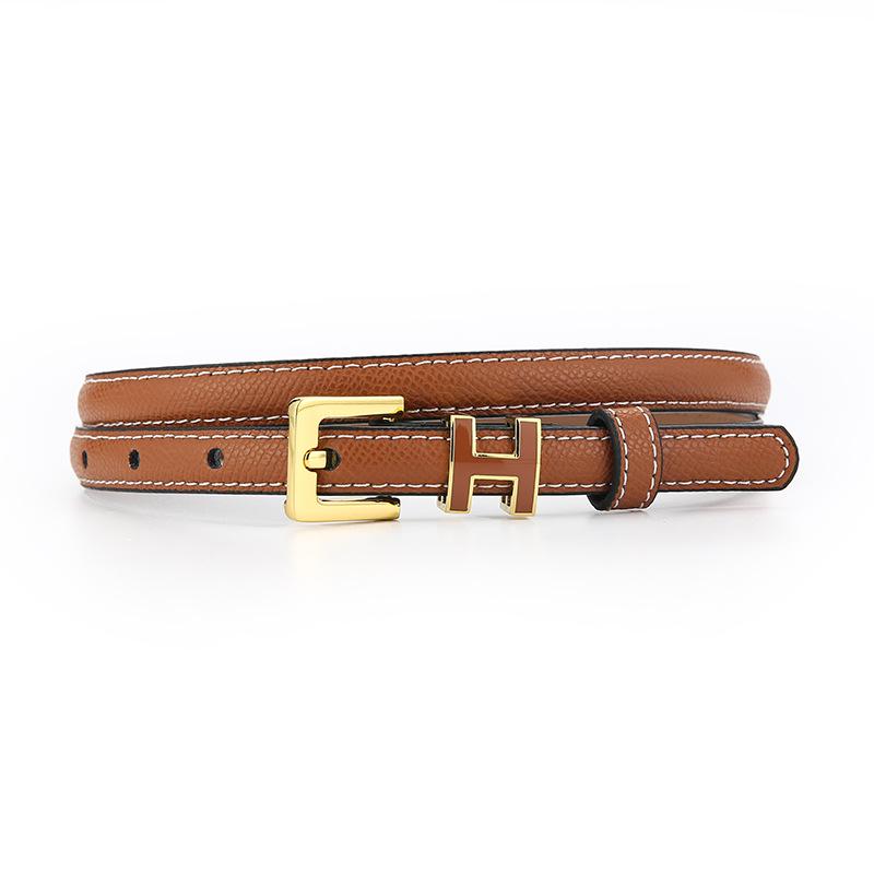Women's Genuine Leather Thin Fashion Belt - Versatile Decorative Ins Style Waistband for Jeans