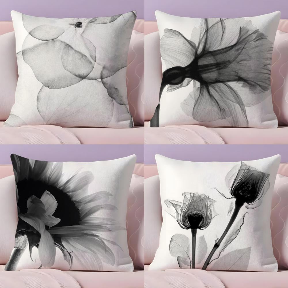 Black White Flower Cushion Cover Soft Plush Throw Pillow Cushion CoverDoubleSided Printed Pillow Case for Sofa Home Decor