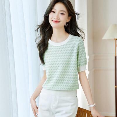 Srcr Damen Kurzarm Strick-T-Shirt aus Seidenmischung