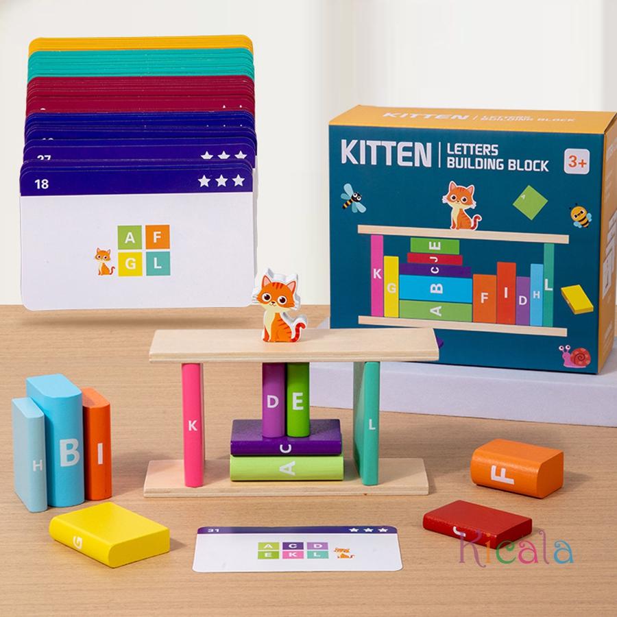 Kitten Alphabet Building Blocks Toy Set - Early Learning Of Letters And Spatial Skills For Toddlers Christmas Gift