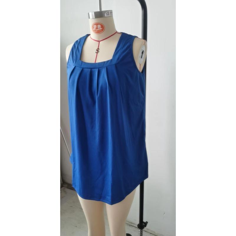 Summer Women's T-shirt Solid Color Comfortable Casual Pleated Square Neck Sleeveless Dovetail Vest T-shirt