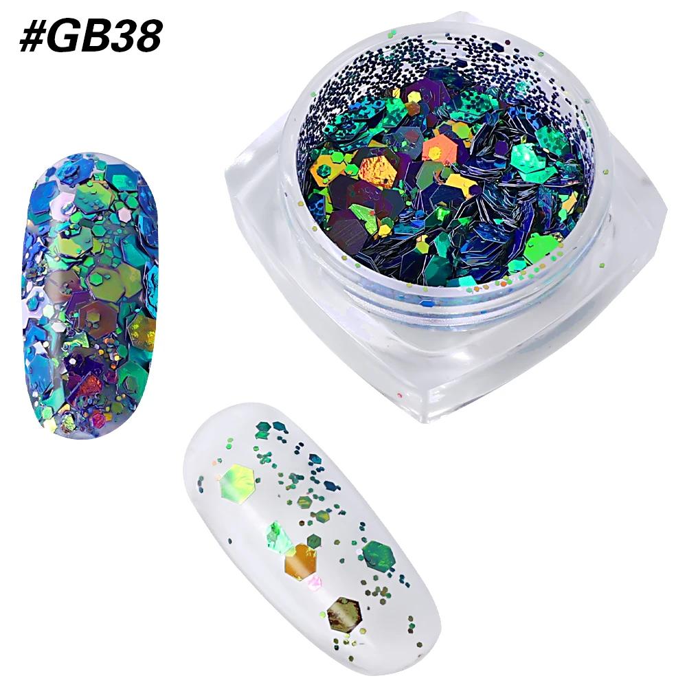 3D Glitzernde Nagelpailletten Laser Gemischtes Nagelglitzer Sechseckige Flocken Pulver Pailletten Schimmernde Bunte Nagel Flocken DIY Nageldekoration