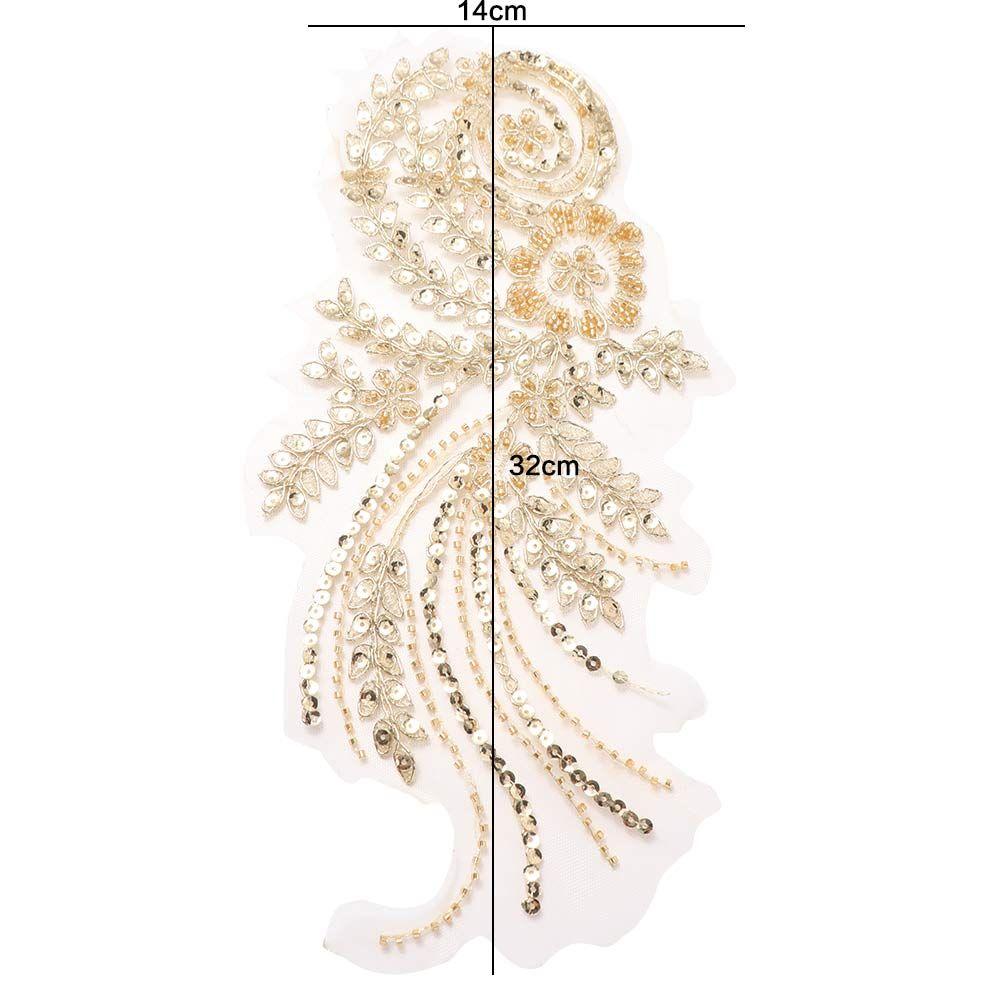 1Pair Gorgeous 3D Gold Beads Appliques DIY Craft Sequin Clothing Patches Exquisite Vintage Clothing Applique Sewing