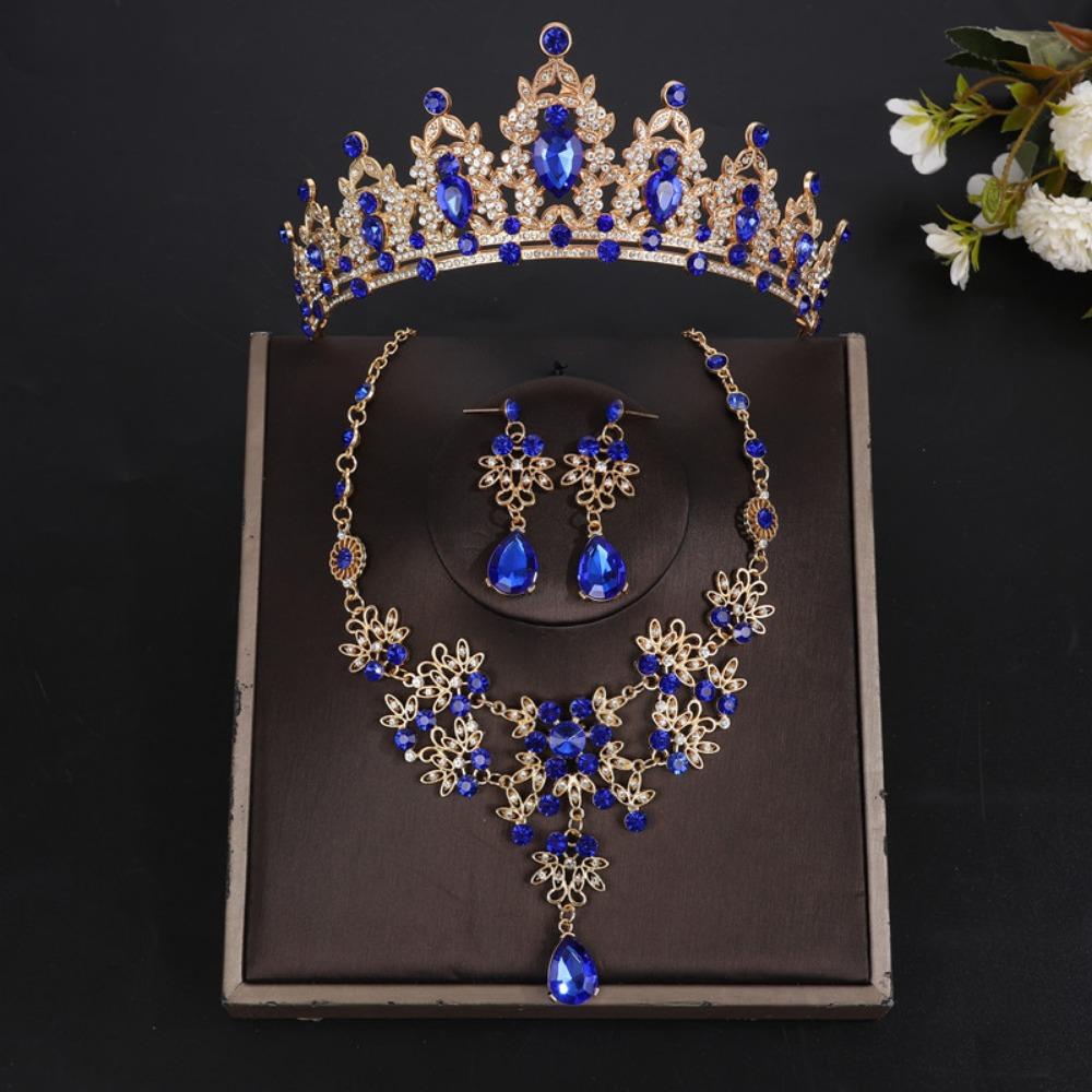 Shiny Bridal Jewelry Sets Baroque Style Crystal Headdress Tiara Earrings Necklace  Pageant