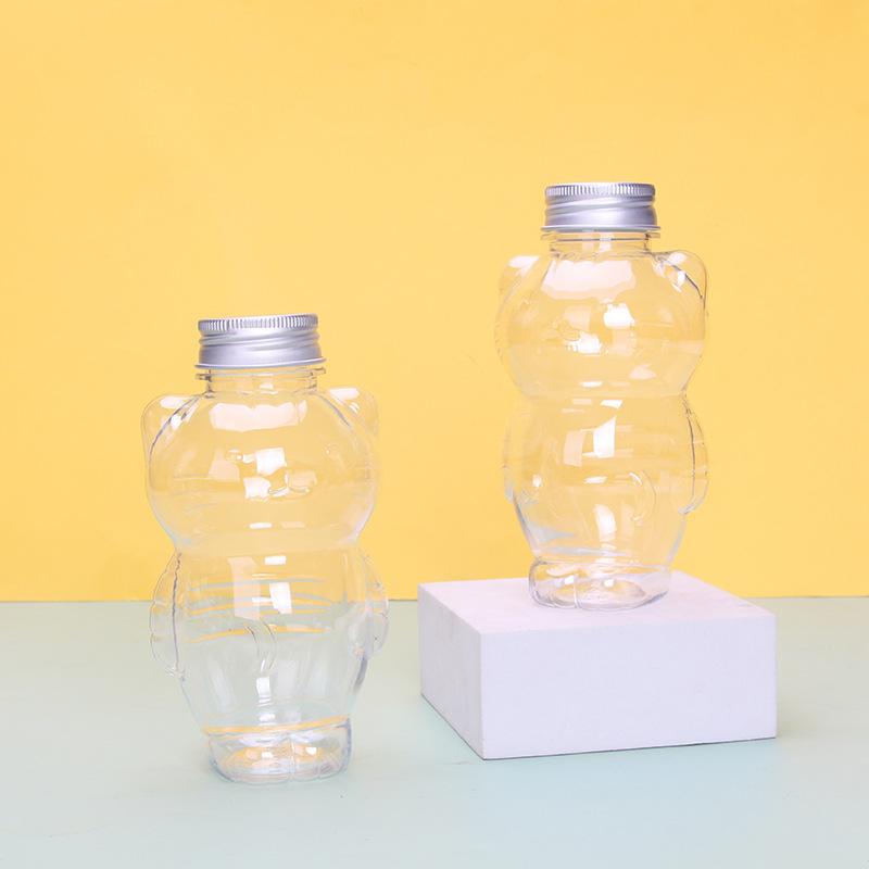12/17oz Adorable Cat Shaped Water Bottles Milk Tea Coffee Juice Portable Plastic Cup Christmas Party DIY Drinking Container
