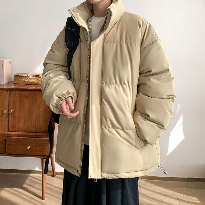 Winter Solid Color Thickened Stand-up Neck Cotton-padded Jacket Men's American Retro Loose and Versatile Cotton-padded Jacket Casual Bread Jacket