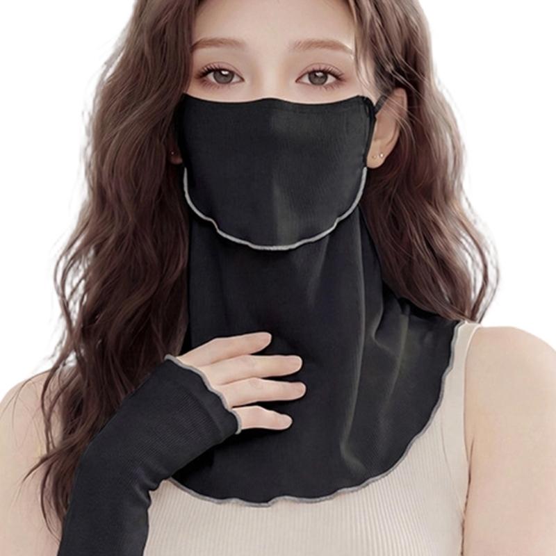 Ruffle Trim Face Cover for Women Sun Protections Half Face Mask with Neck Shielding for Outdoor Cycling Hiking Commuting