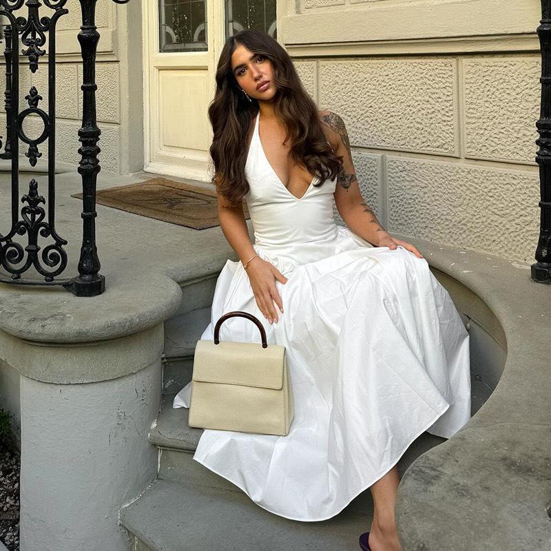 Autumn 2024 French Socialite Deep V-Neck Halter Pleated Slimming Dress