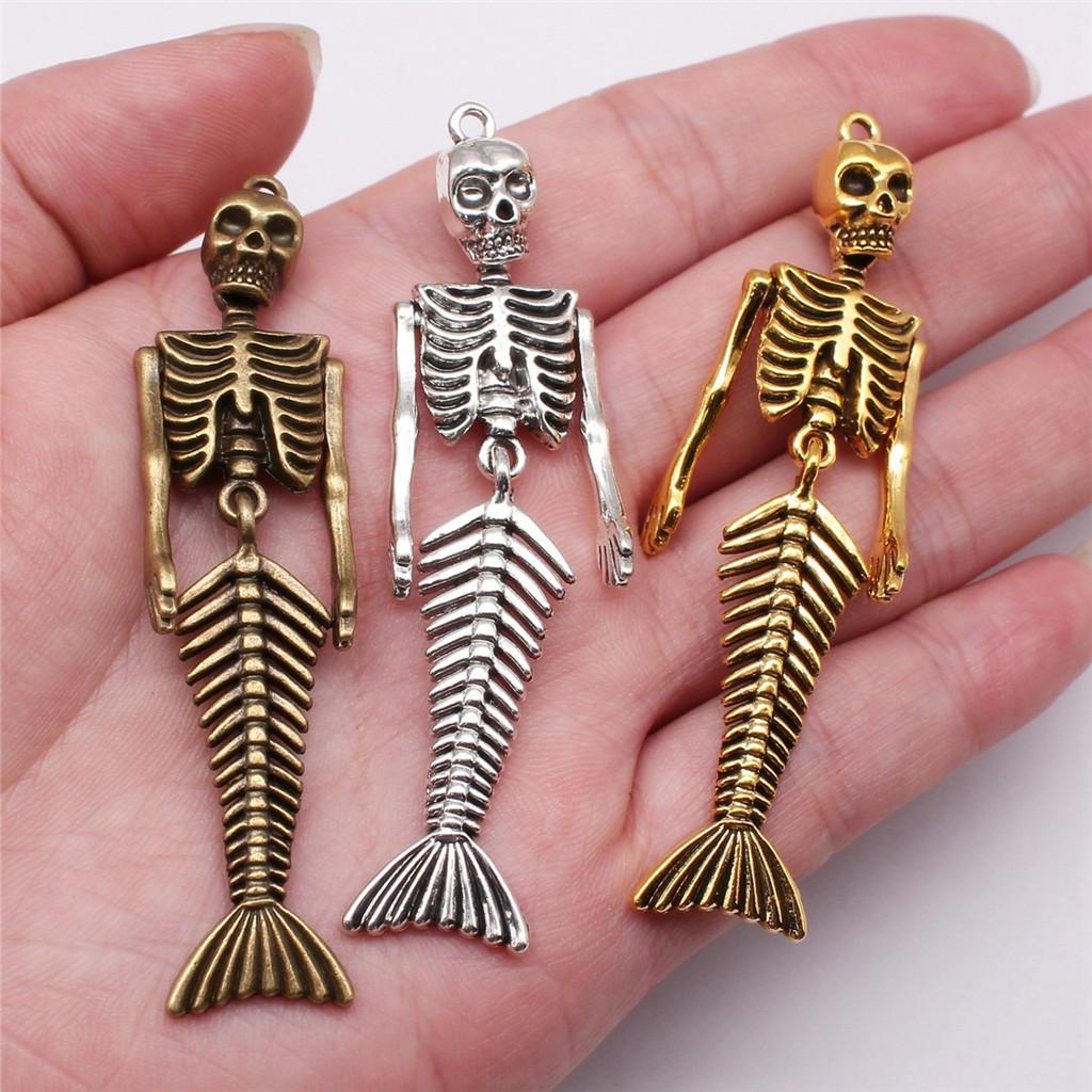 Mermaid Skeleton Charms Gothic Alloy Pendants For Halloween DIY Jewelry Accessories