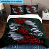 Skulls And Roses Artwork 3pcs Bedding,Including 1pc Duvet Cover And 2pcs Pillowcases Perfect for Christmas,Ideal for Bedroom, Dormitory