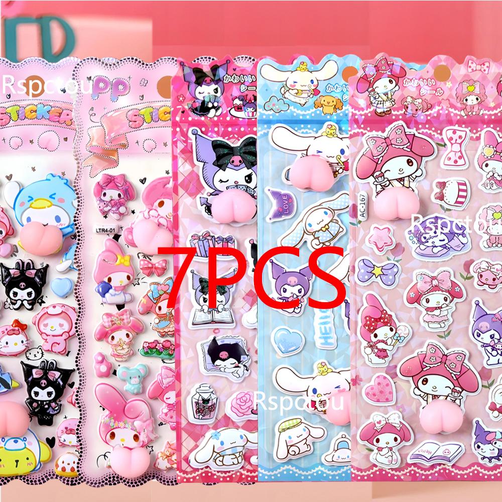 Kawaii 3D Cinnamoroll My Melody Kuromi Butt Stickers Sanrio 3D Relief Sticker Toys Cute Stress Relief Puffy Squishy Decal Gift