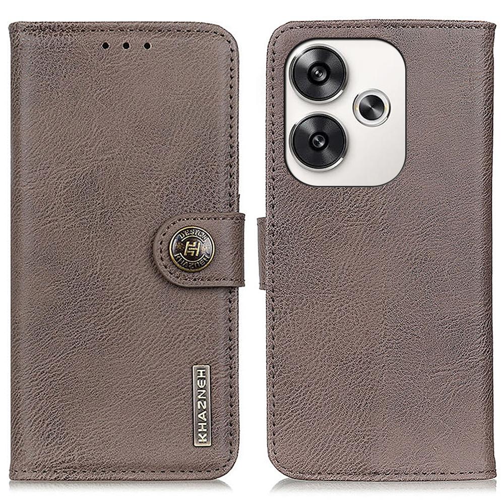 

For Xiaomi Poco F6 5G/Redmi Turbo 3 5G Case Wallet Cowhide Texture Leather Phone Cover Khaki