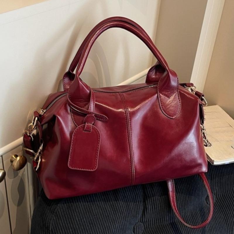 Modische Damen-Lederhandtasche Vintage Boston Boston-Tasche Umhängetasche mit abnehmbarem Riemen Geeignet für Arbeit, Einkaufen und Reisen