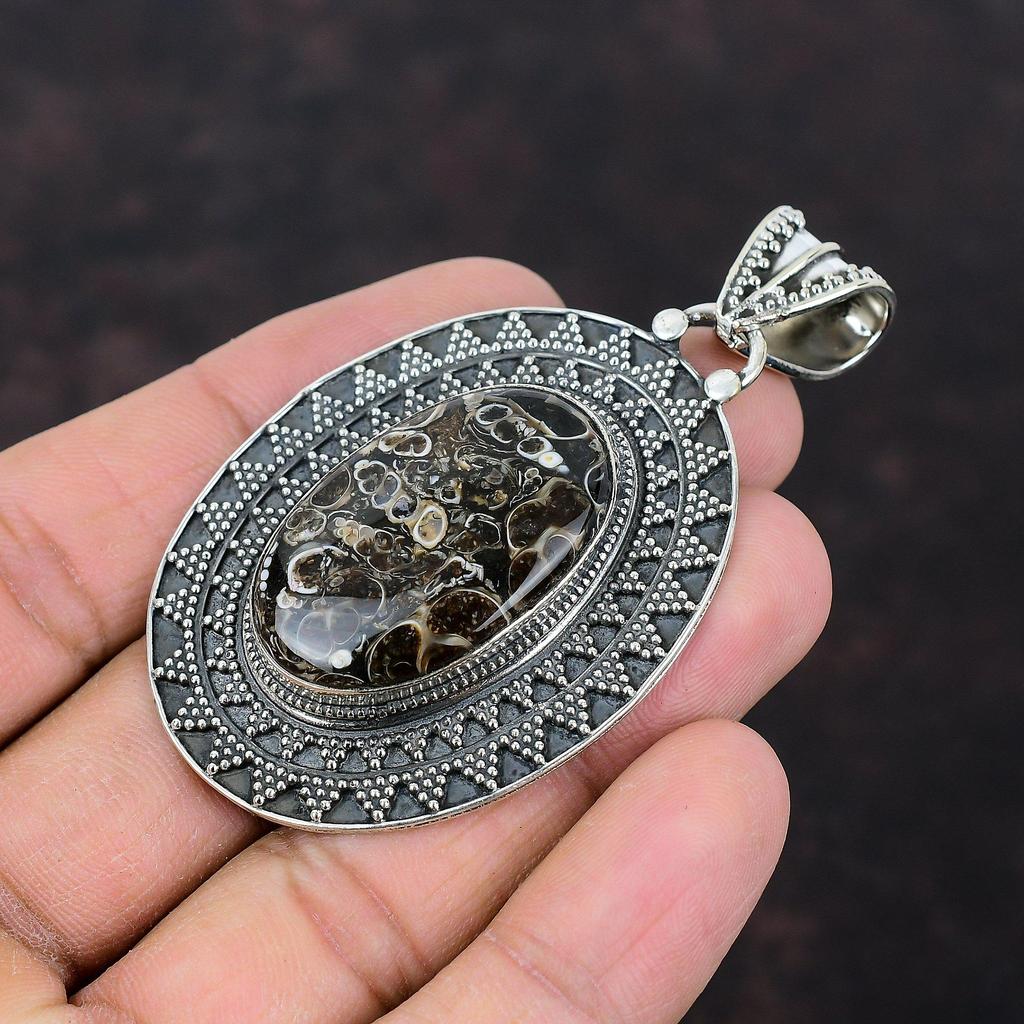 Turritella Agate Gemstone Pendant Stylish Pendant 925 Sterling Silver Pendant Vintage Pendant Handmade Pendant Silver Jewelry Wedding Gifts