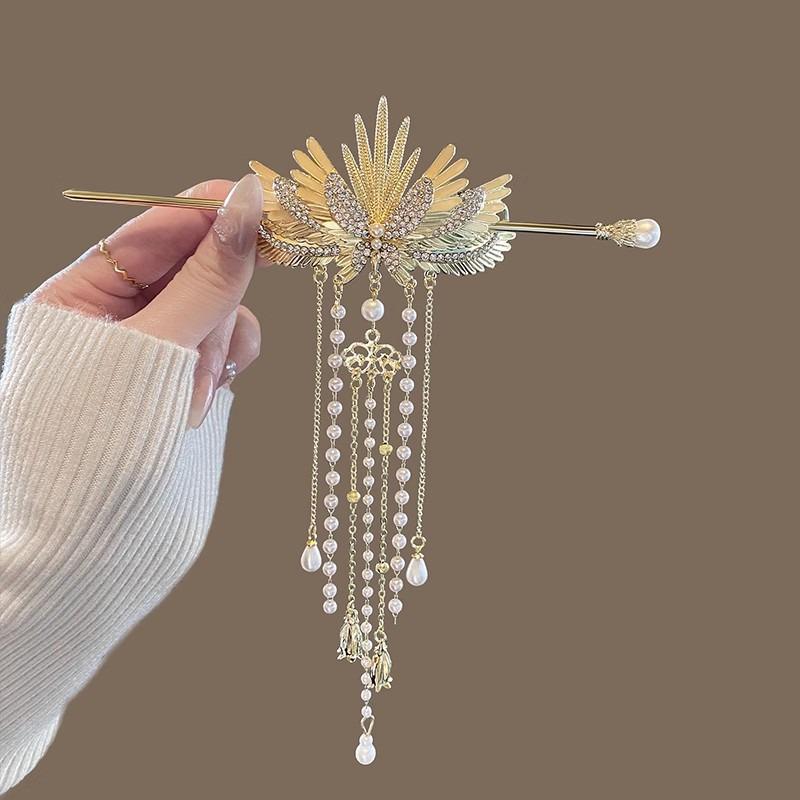 

New Chinese Style Palace Phoenix Crown Tassel Alloy Women s Hairpin Luxurious Elegant Hanfu Horse Face Skirt Hair Accessories