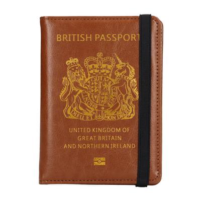 Portatarjetas de Pasaporte del Reino Unido Marrón Seguro Impermeable Antimagnético Cuero PU Cubierta de Pasaporte para Viajes