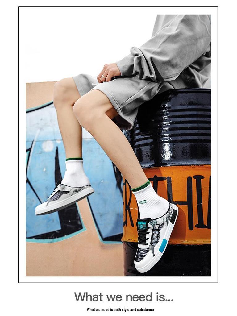 Men's Summer Breathable Mesh Low-Top Closed-Toe Backless Skate Shoes