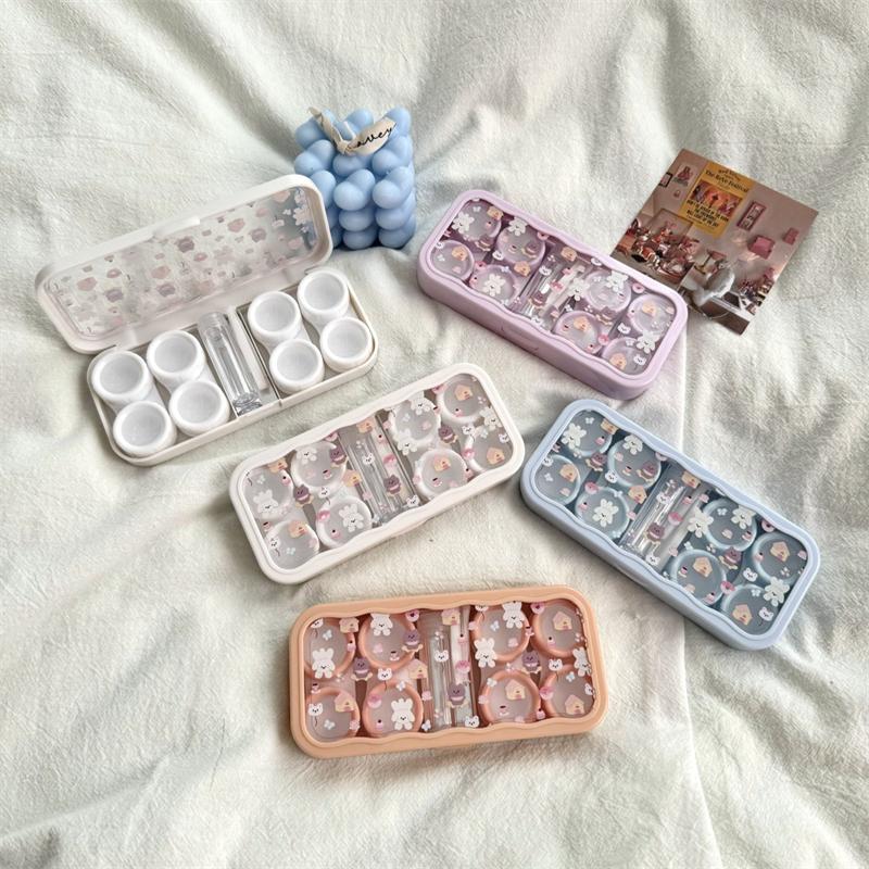 Cute Portable Cartoon Dog Bear Eye Contacts With Mirror Contact Lens Case Colored Lenses Container Box For Party Travel Set